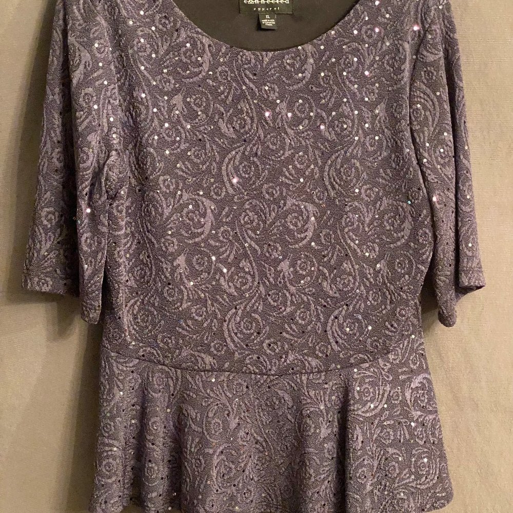 Peplum waist gray with crystal enhanced blouse